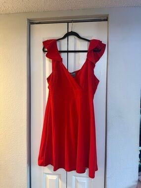 ARULA Red Ruffle Strap Mini Dress